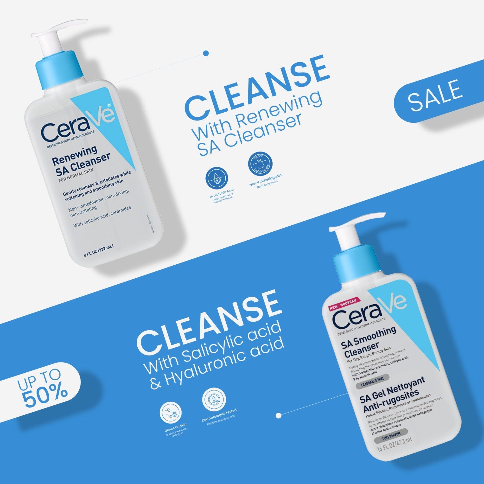CERAVE RENEWING SA CLEANSER & SA SMOOTHING CLEANSER